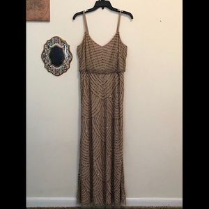 Adrianna Papell Long Deco bead blouson prom dress